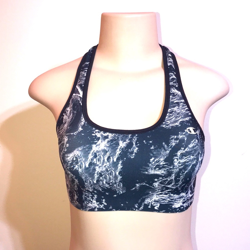 Champion Marble Print Sports Bra Black White Racerback Medium Support Size S
